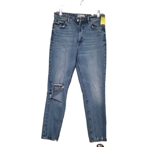 Zara Denim - Zara Womens Distressed Ripped High Waisted Jeans Medium Wash Denim Size 6